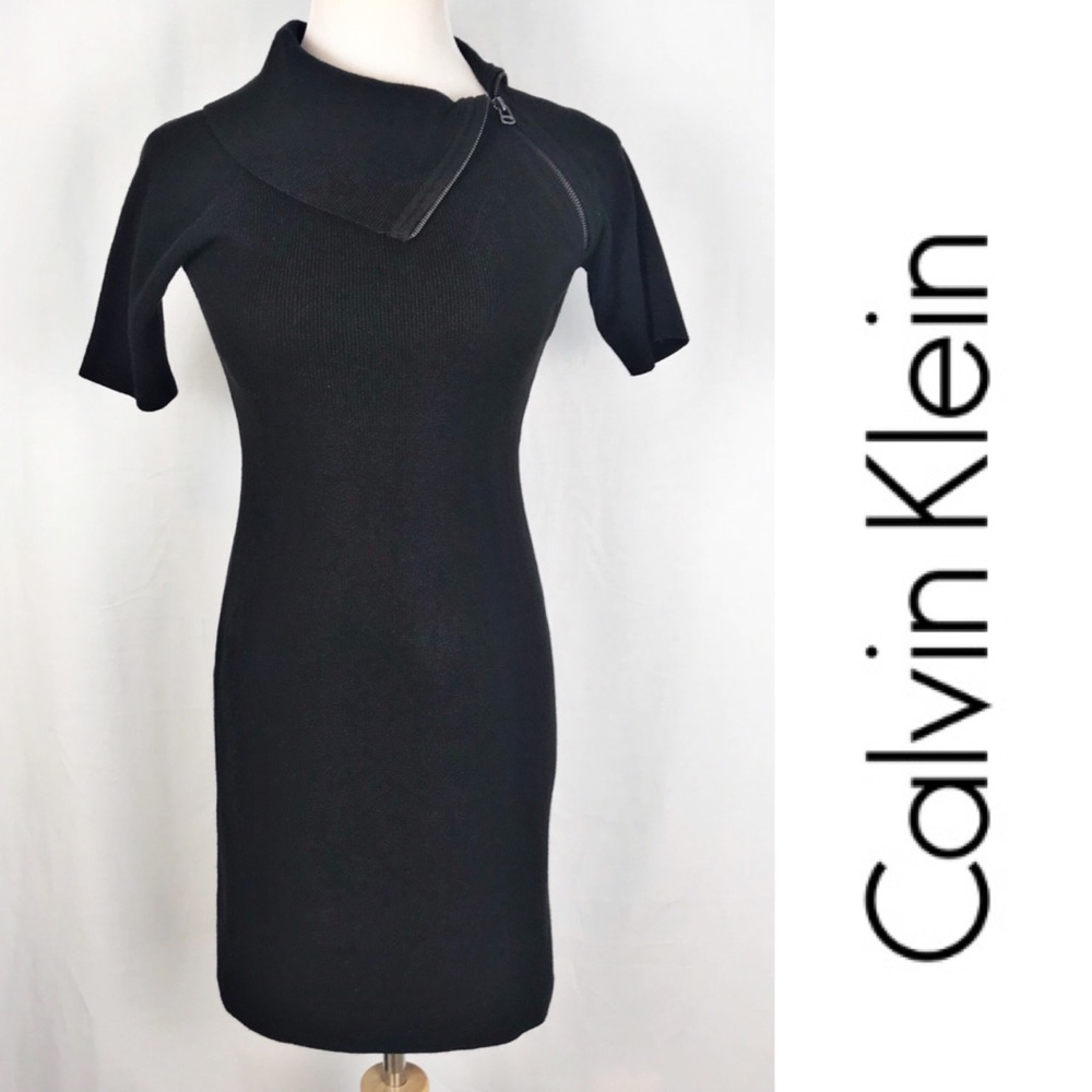 Calvin Klein black sweater dress with zip collar